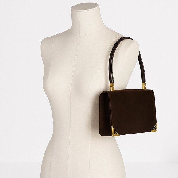 Vintage Koret Suede Leather Handbag Brown Gold Hardware Mid Century Convertible - Picture 1 of 16